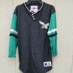 Mitchell And Ness Philadelphia Eagles Throwback Henley Kelly Green Gray Small